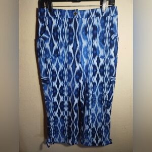 Chicos Zenergy Cropped Pants Blue Patterned Coastal Beach Boho Classy